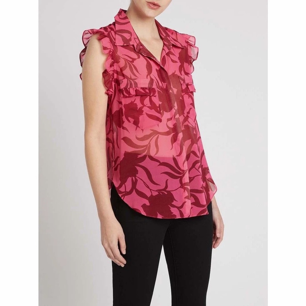 MISA Los Angeles‎ Jessica Top Women's Sz S Pink Graphic Floral Sleeveless Sheer